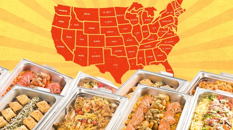 buffet trays and a map of the US