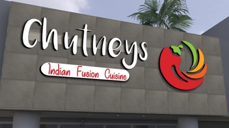 Sign for Chutneys Indian Fusion Cuisine on exterior of building