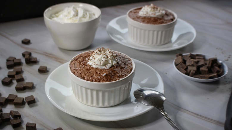 two servings of chocolate mousse