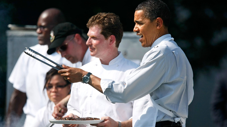 Bobby Flay grilling with President Barack Obama