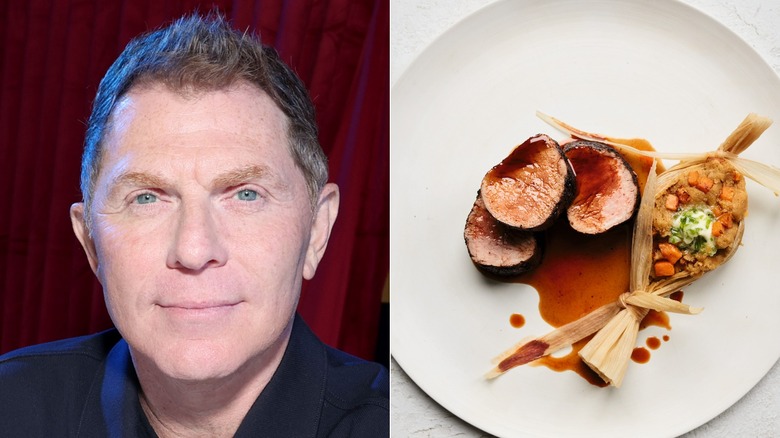 bobby flay and plated pork tenderloin