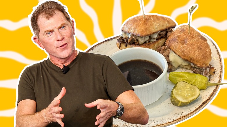 Bobby Flay  and a French dip sandwich