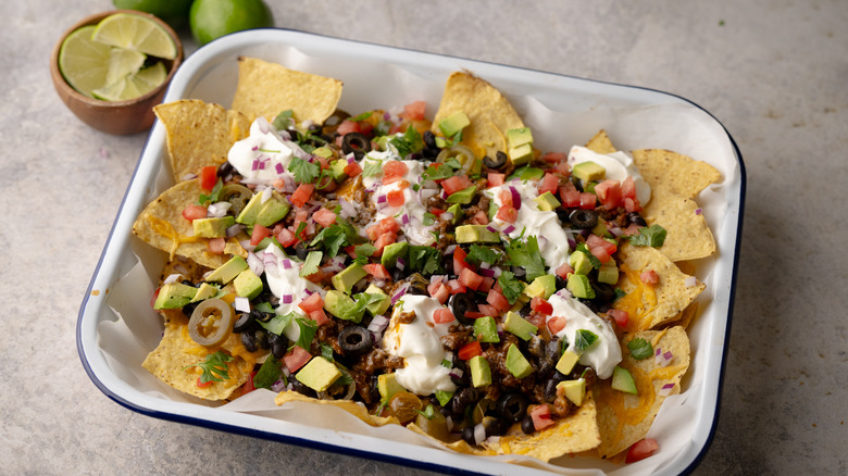 Plate of loaded nachos