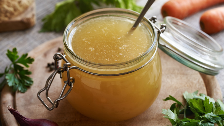 Jar of homemade bone broth