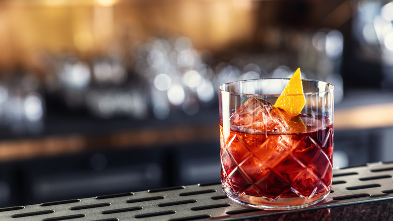 A Negroni on a bar top