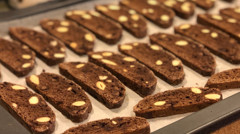 Tray of chocolate biscotti