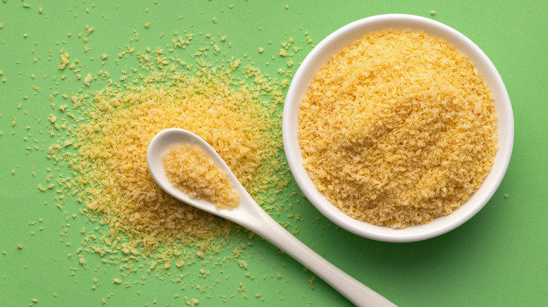 Bowl of breadcrumbs with spoon