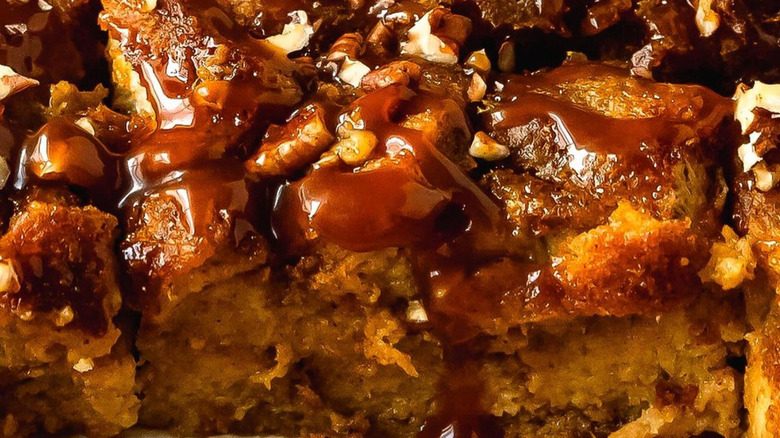 Close up of pumpkin bread pudding