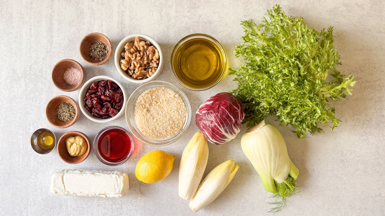 Breaded and baked goat cheese salad ingredients