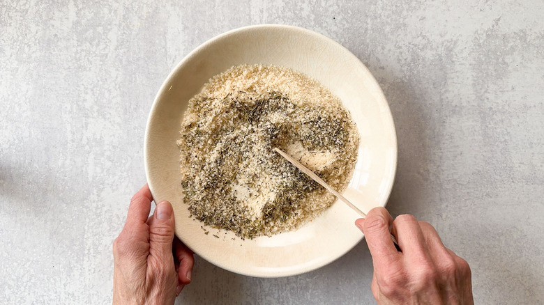 Mixing breading for baked goat cheese