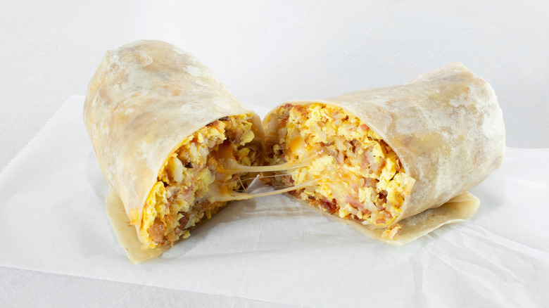 cut open breakfeast burrito