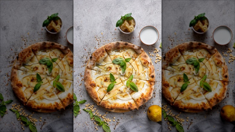 Pear pizza with dipping sauce