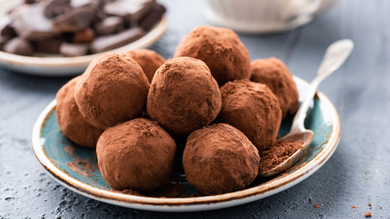 Plate of chocolate truffles