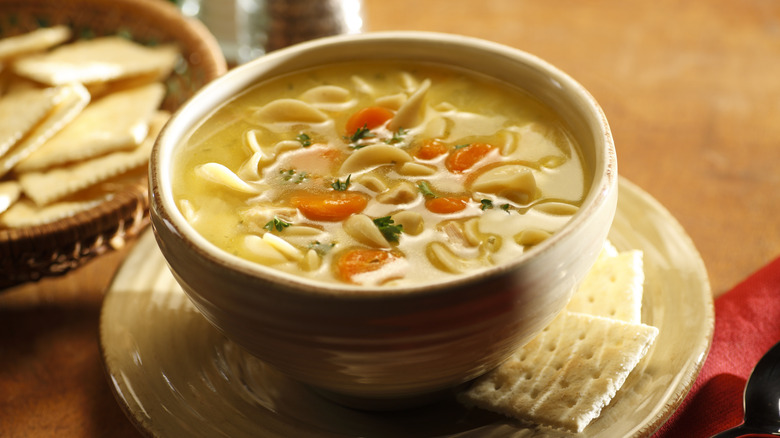 Bowl of chicken noodle soup