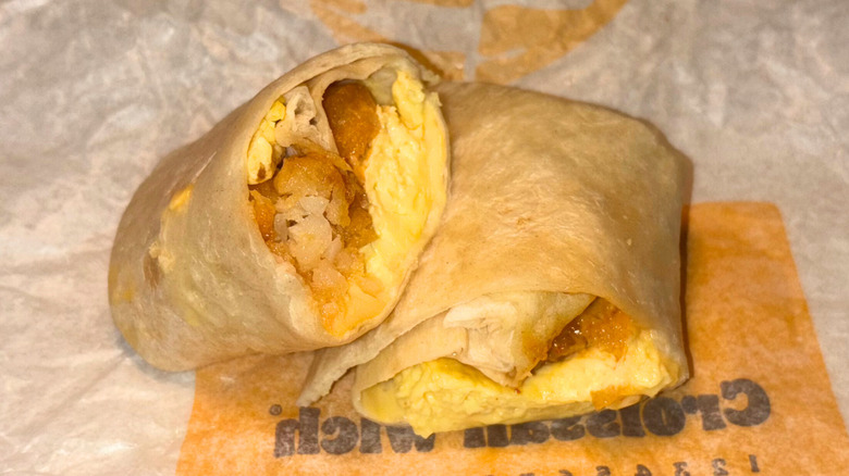 Egg, cheese, and hash brown breakfast burrito