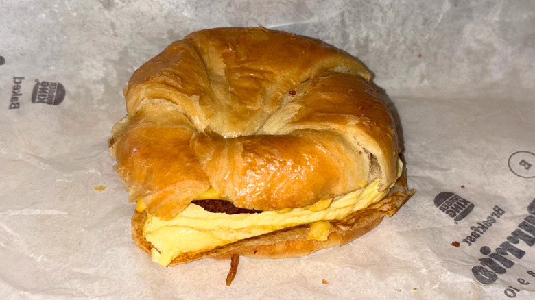 Sausage, egg, and cheese croissant breakfast sandwich