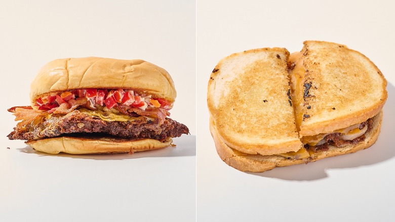 Smokeshack burger and sourdough patty melt on a table