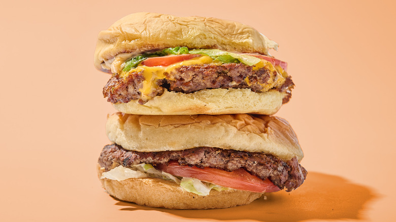 Burgers stacked on top of each other