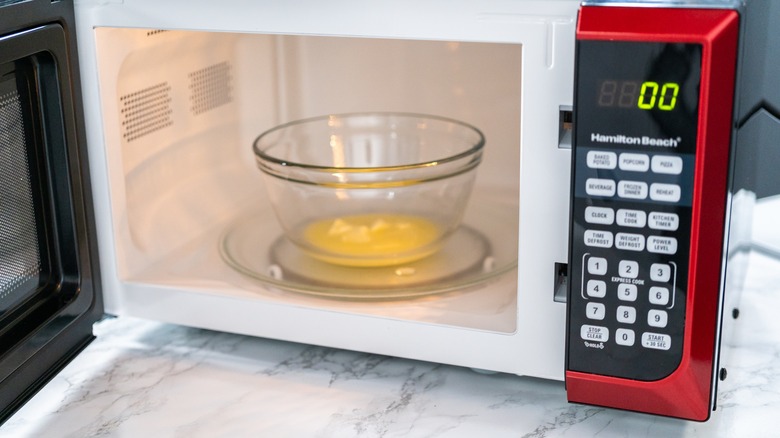 Microwaved melted butter in a glass bowl