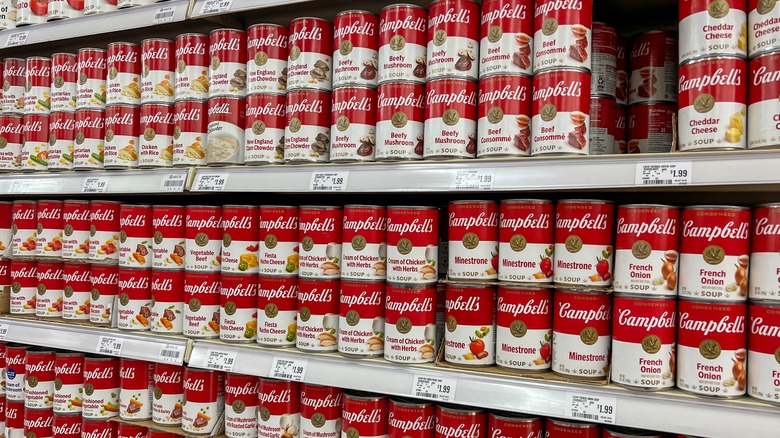 Campbell's soups on shelves