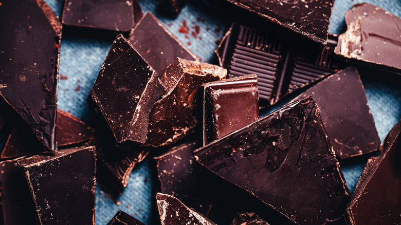 Broken up dark chocolate bar