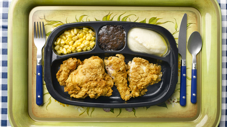 traditional TV dinner iwth a brownie