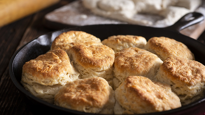 Biscuits in a cast iron pan