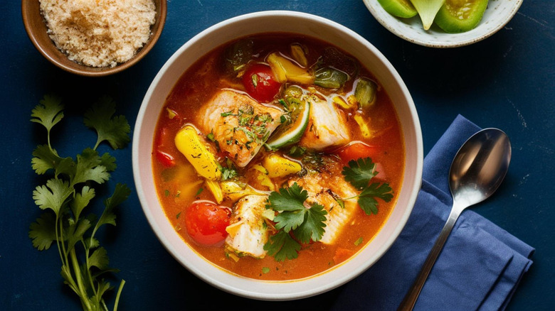 a bowl of fish soup