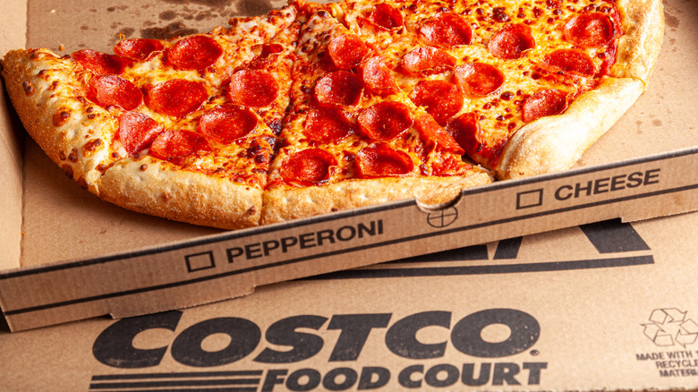 Costco food court's pepperoni pizza in a pizza box