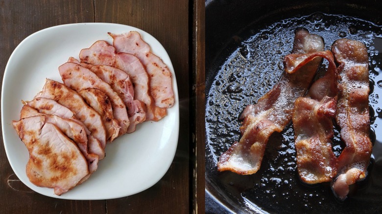 Canadian vs. American bacon cooked