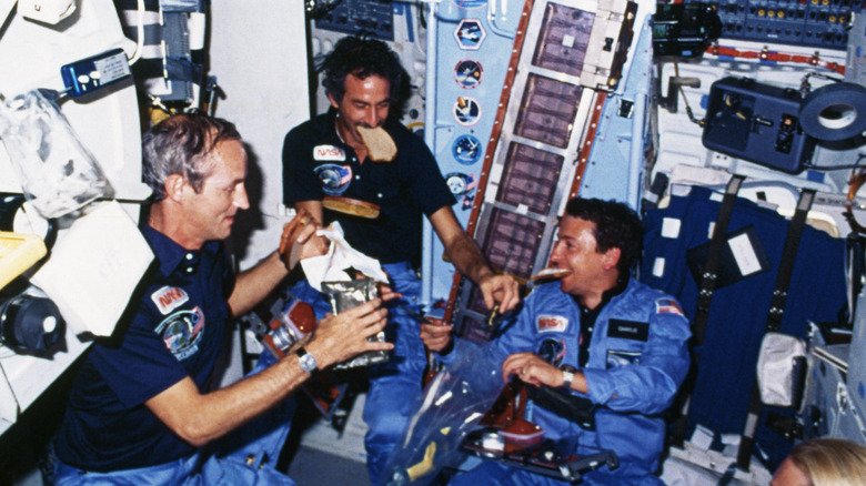 U.S. Astronauts eating in space 