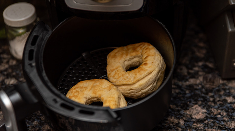 Two donuts in air fryer