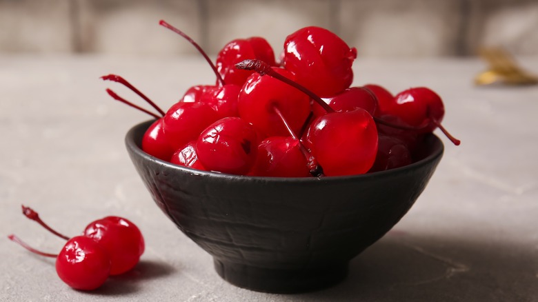 Bowl of maraschino cherries