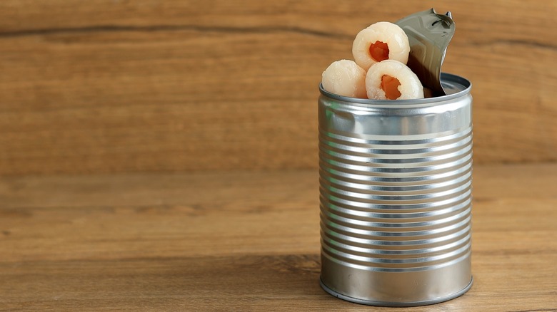 Opened can of lychee