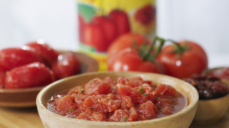 Bowl of canned tomatoes