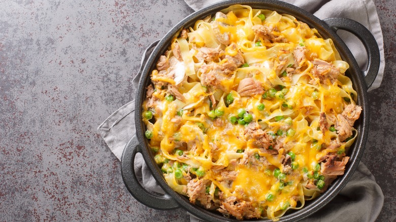 Tuna casserole in black skillet