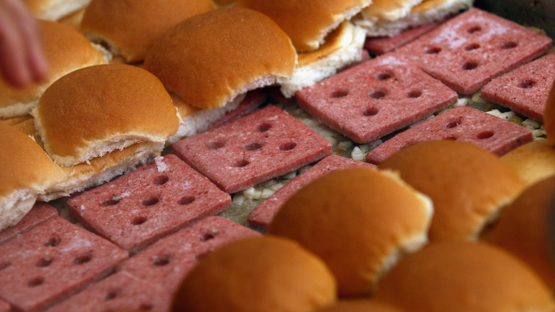 White Castle sliders on a grill