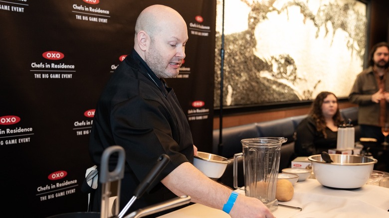 Chef Dan Kluger giving cooking demo