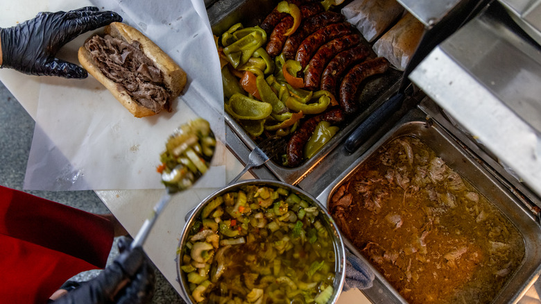 Prepping Italian Beef sandwich