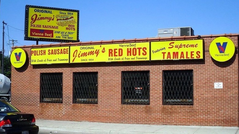 The outside of Jimmy's Red Hots in Chicago