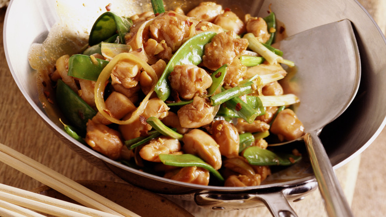 Homemade chicken stir fry in a bowl