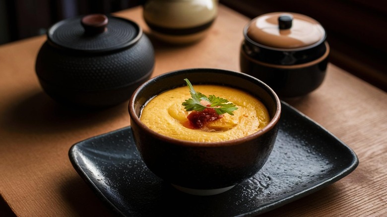 chawanmushi or Chinese egg custard served in traditional crockery