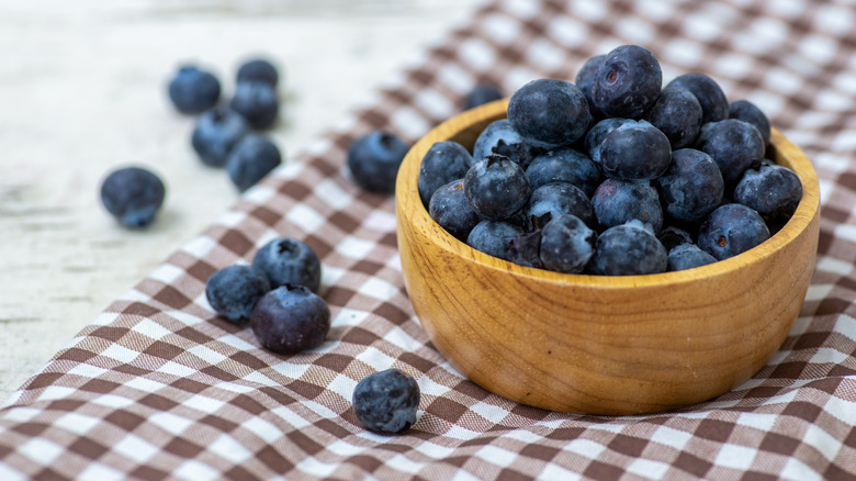 Blueberries in wooden bowl