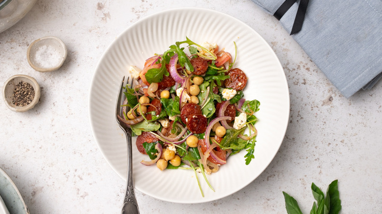 chorizo chickpea salad with feta