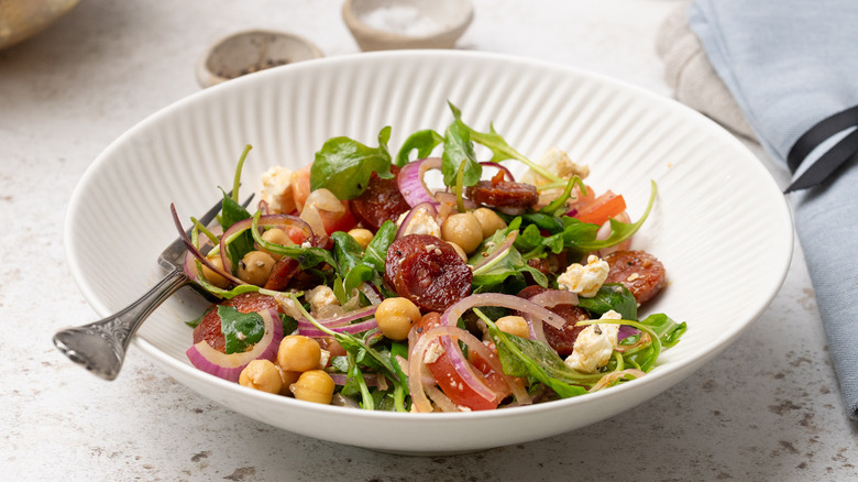 chorizo chickpea salad with feta