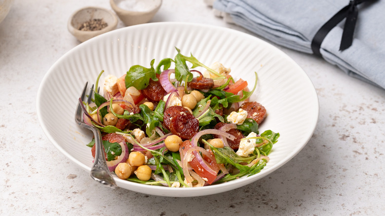 chorizo chickpea salad with feta