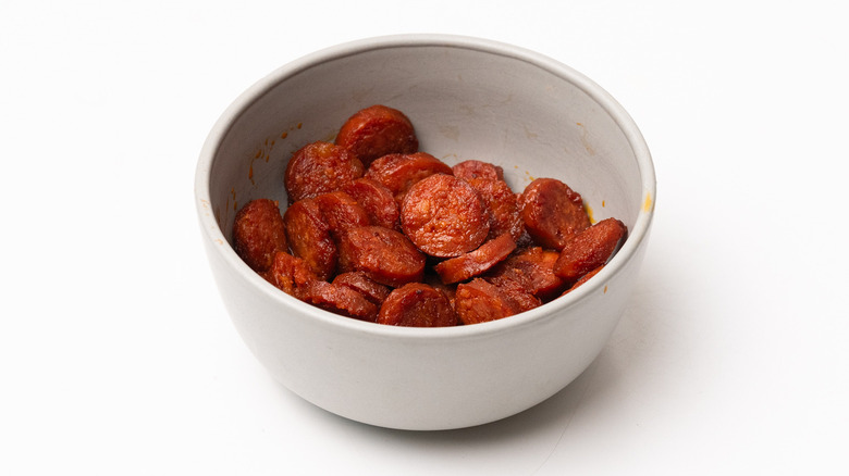 fried chorizo in a bowl