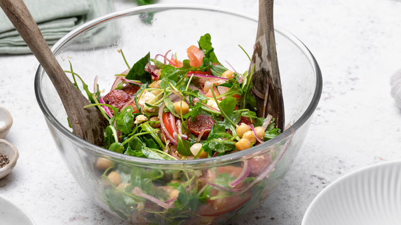 chorizo chickpea salad with feta