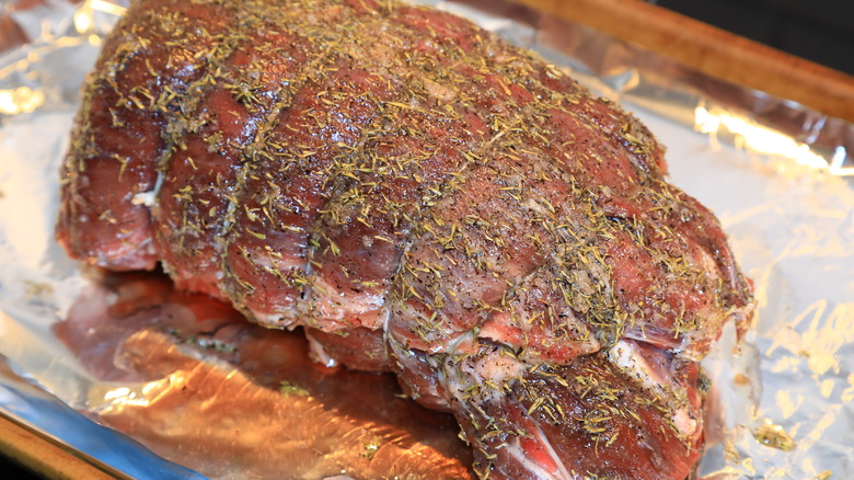 Chuck roast prepared to be placed in oven