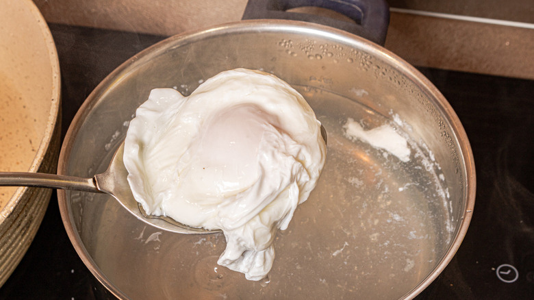 poached egg in spoon